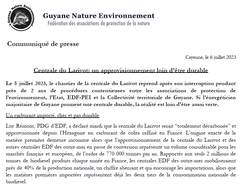 GuyaneNatureEnv's tweet image. 🏭Une centrale vraiment durable?
🌻La centrale du Larivot utiliserait des agrocarburants dès son démarrage mais son origine précise reste inconnue alors qu'un tel volume de carburant pourrait créer un fort impact sur le climat, la biodiversité et le marché.