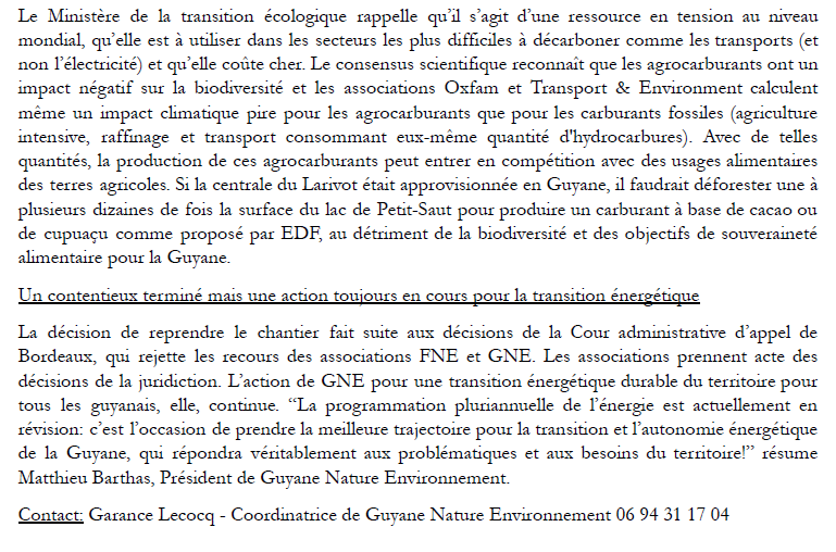 GuyaneNatureEnv's tweet image. 🏭Une centrale vraiment durable?
🌻La centrale du Larivot utiliserait des agrocarburants dès son démarrage mais son origine précise reste inconnue alors qu'un tel volume de carburant pourrait créer un fort impact sur le climat, la biodiversité et le marché.