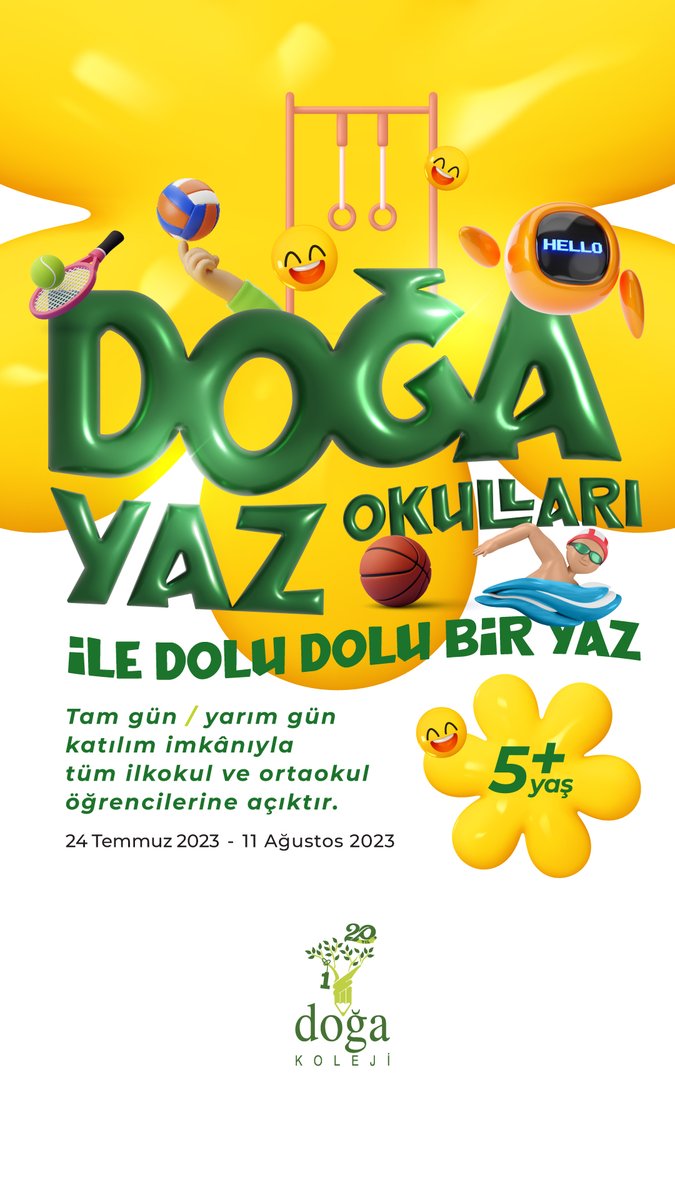 doga_beyoglu's tweet photo. #DoğaYazOkulları 24 Temmuz’da başlıyor! Yarım ve tam gün imkânlarıyla kodlama, robotik, yüzme, voleybol, basketbol, jimnastik ve İngilizce branşlarında açılacak Yaz Okulları’na başvuru ve kayıt için; https://t.co/0DjzwBIAIx https://t.co/yPtdy3Dm6q