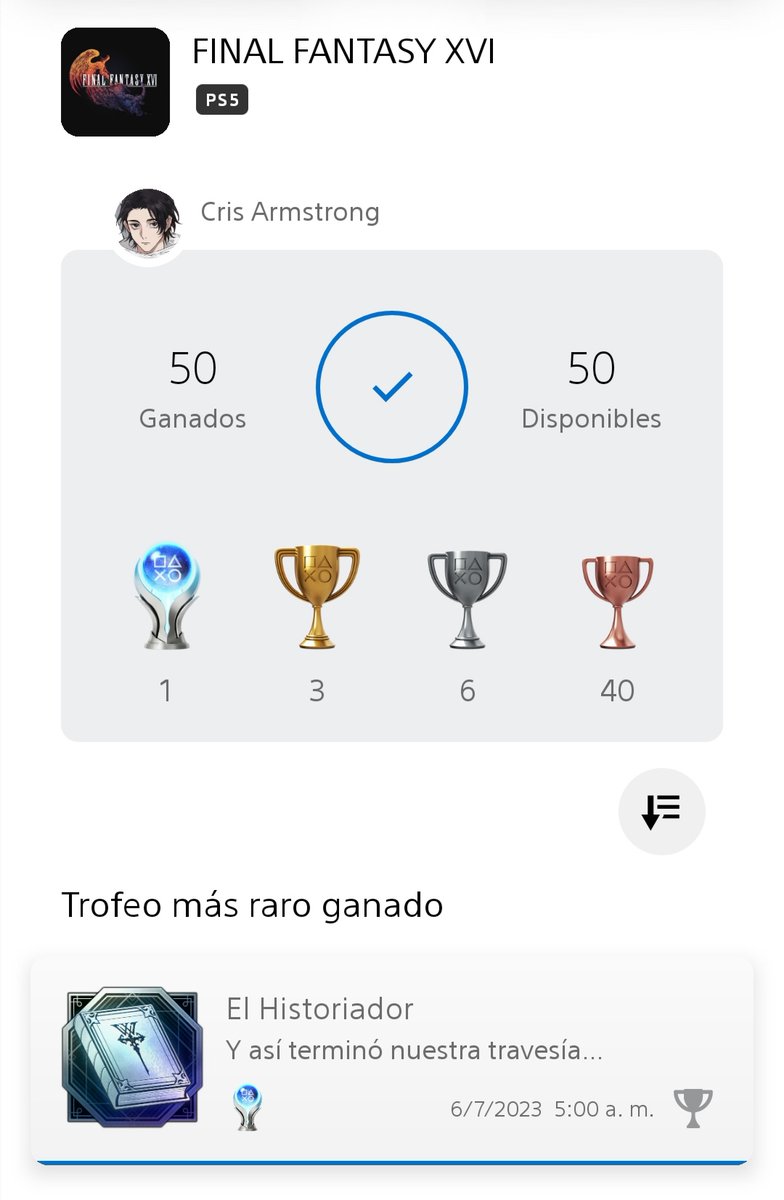 Devil_Infamous's tweet photo. FINAL FANTASY XVI
El Historiador (PLATINUM)
#PlayStationTrophy

#TheFinalContest
#FF16 https://t.co/SfbFe5MOAL