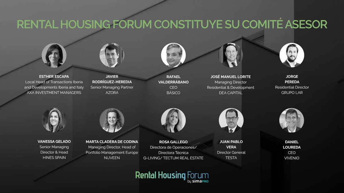 📍Azora, Basico, Nuveen, Q-Living, Testa, Vivenio, Grupo Lar, DEA Capital, AXA Investment Managers, Hines, son las primeras empresas en sumarse al Comité Asesor de Rental Housing Forum.

rentalhousingforum.es/registro/