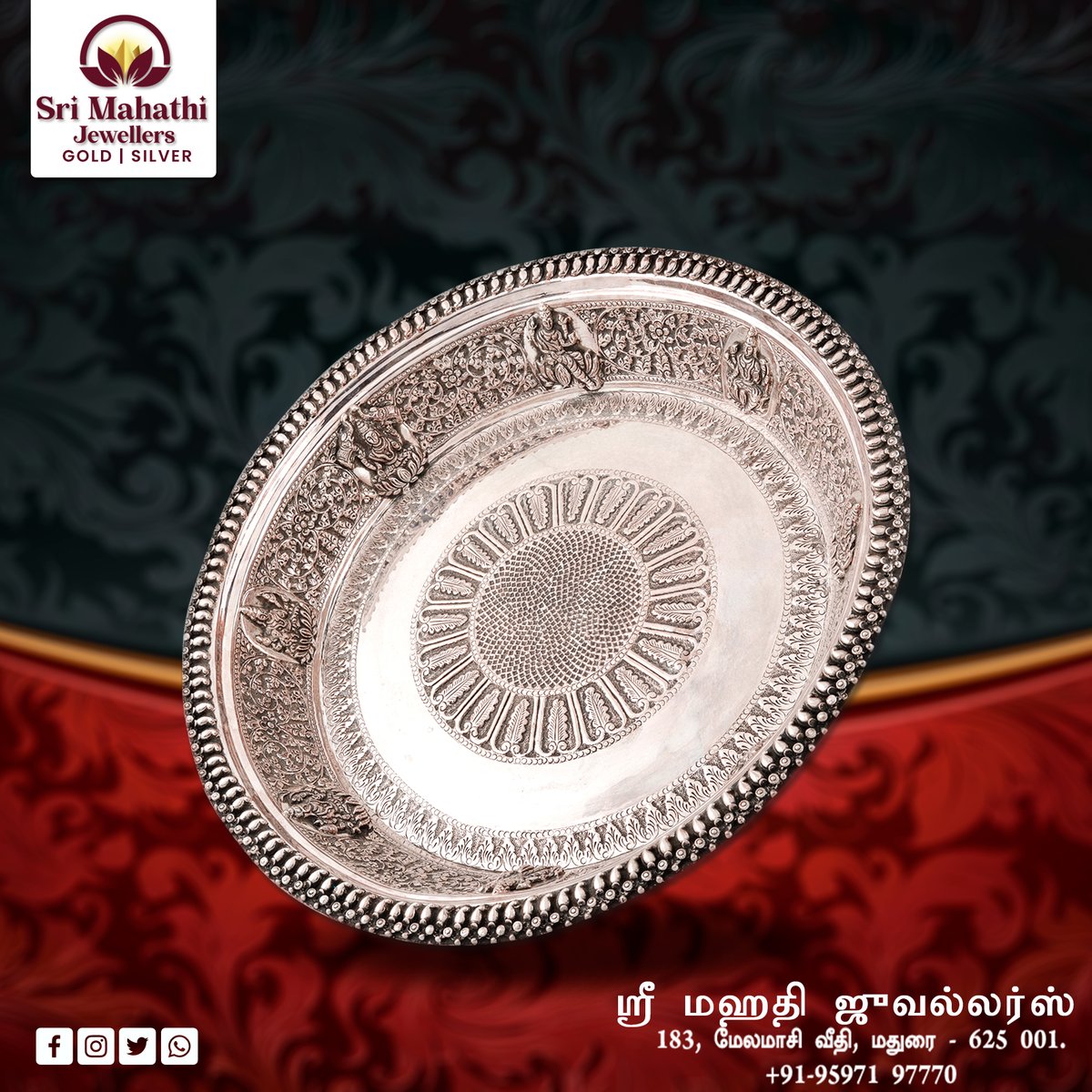 srimahathimdu's tweet image. SILVER ENGRAVED ASHTALAKSHMI PLATE from the house of Sri Mahathi Jewellers - Madurai

#silverplate #silverashtalakshmiplate #poojaarticles #poojaplate #silverpoojaarticles #silverpoojaplate #Silverpoojacollections #SriMahathiJewellers #SriMahathiJewellersMadurai
