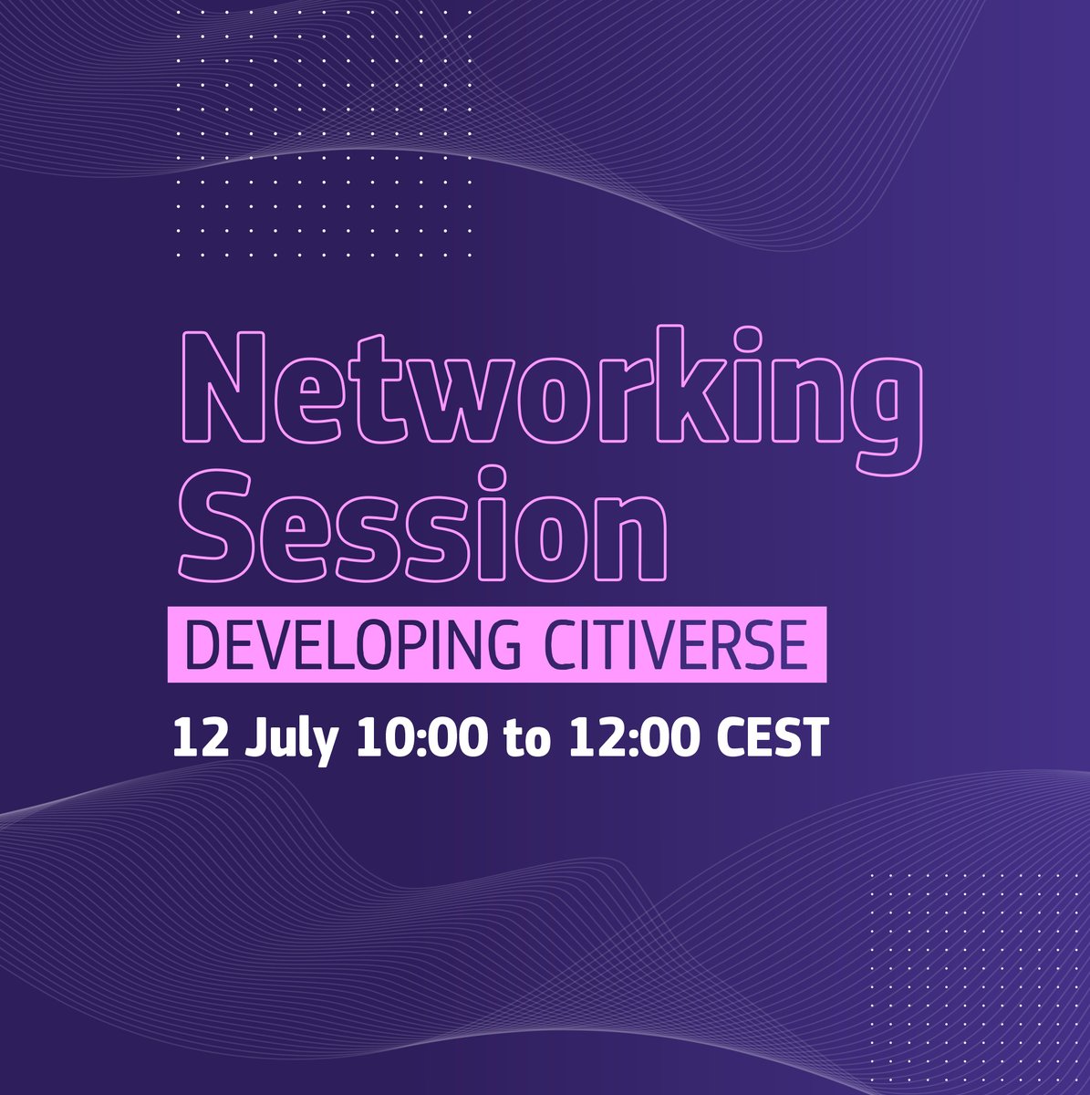 💡Interested in the #DigitalEUProgramme developing #citiverse call?

At the🧩Networking Session you can present ideas for proposals, look for partners or offer your services!

🗓️12 July 10h - 12h

Register👉scic.ec.europa.eu/ew/register/dg…

#VirtualWorld #DigitalTwins #SmartCities