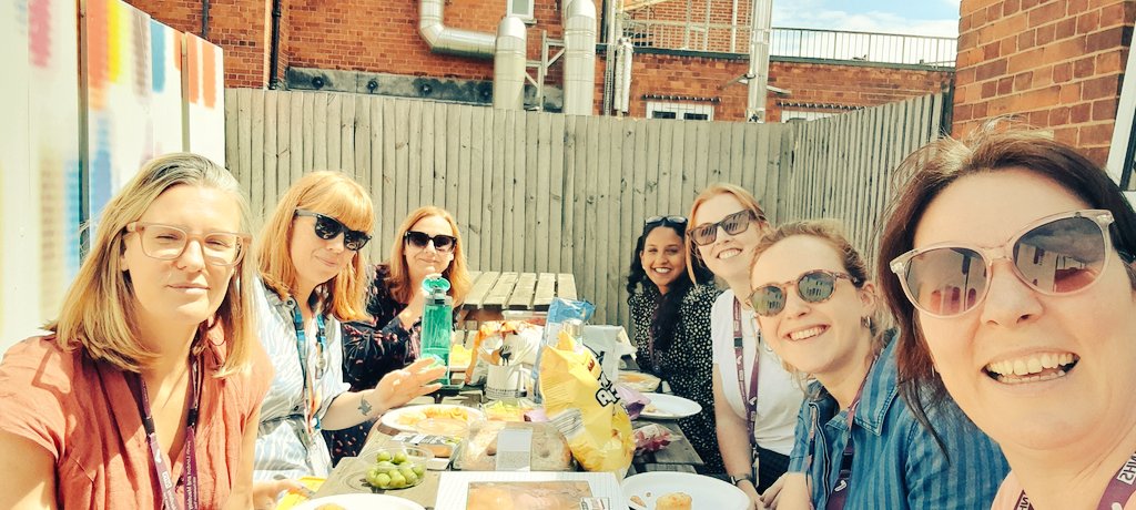 <a href="/SLAM_QI/">SLaM QI</a> brought in a wonderful spread of fruit, veg, donuts, dips &amp; cake to celebrate #NHS75birthday and to a very warm welcome to the team our new principal QI lead Katie. #teambuilding #alfresco  #picnic.  Thank you to everyone working in the NHS we're proud of you