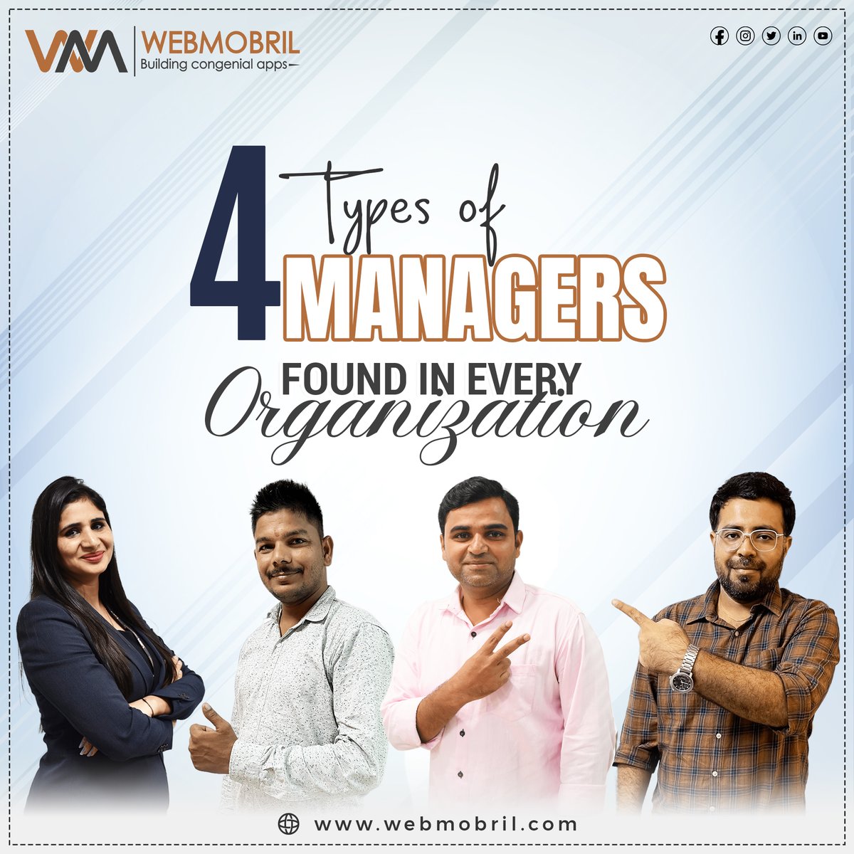 webmobrilinc's tweet photo. There are four types of managers: visionary leaders, results-driven managers, supportive coaches, and collaborative facilitators." In order to create organizational success, inspire, produce goals, develop personnel, and foster collaboration.
.
#ManagerialStyles #LeadershipTypes https://t.co/DpMQuJPO3K