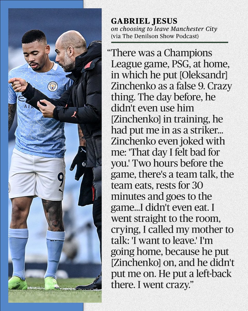Gabriel Jesus explained how Pep Guardiola made him want to leave Manchester City 🗣️