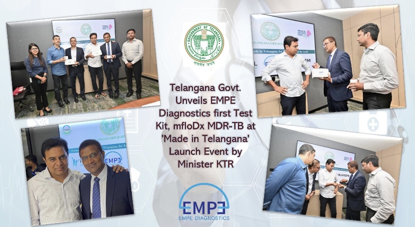 EMPEdiagnostics's tweet photo. We take immense pride to share the news @KTRBRS launching our kit for TB and MDR... made in the Vibrant ecosystem of Genome valley to be supplied globally, in the presence of @jayesh_ranjan , @satishkreddy , @ShakthiNagappan ,@paridhigpta ,@vaggu88. https://t.co/4a9C2nqCOD