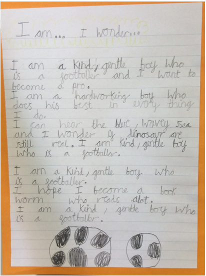 BoltonACIS's tweet photo. Today for #SLCW we are showcasing some of the wonderful 'I am, I wonder' poems from Yr 3 @StBrendansRCPri. Their link with @StThomas_CE is one of our longest standing here in #Bolton &amp; it's always amazing to see how they celebrate uniqueness &amp; discover new friendships together! https://t.co/nN3Sf7BQyw