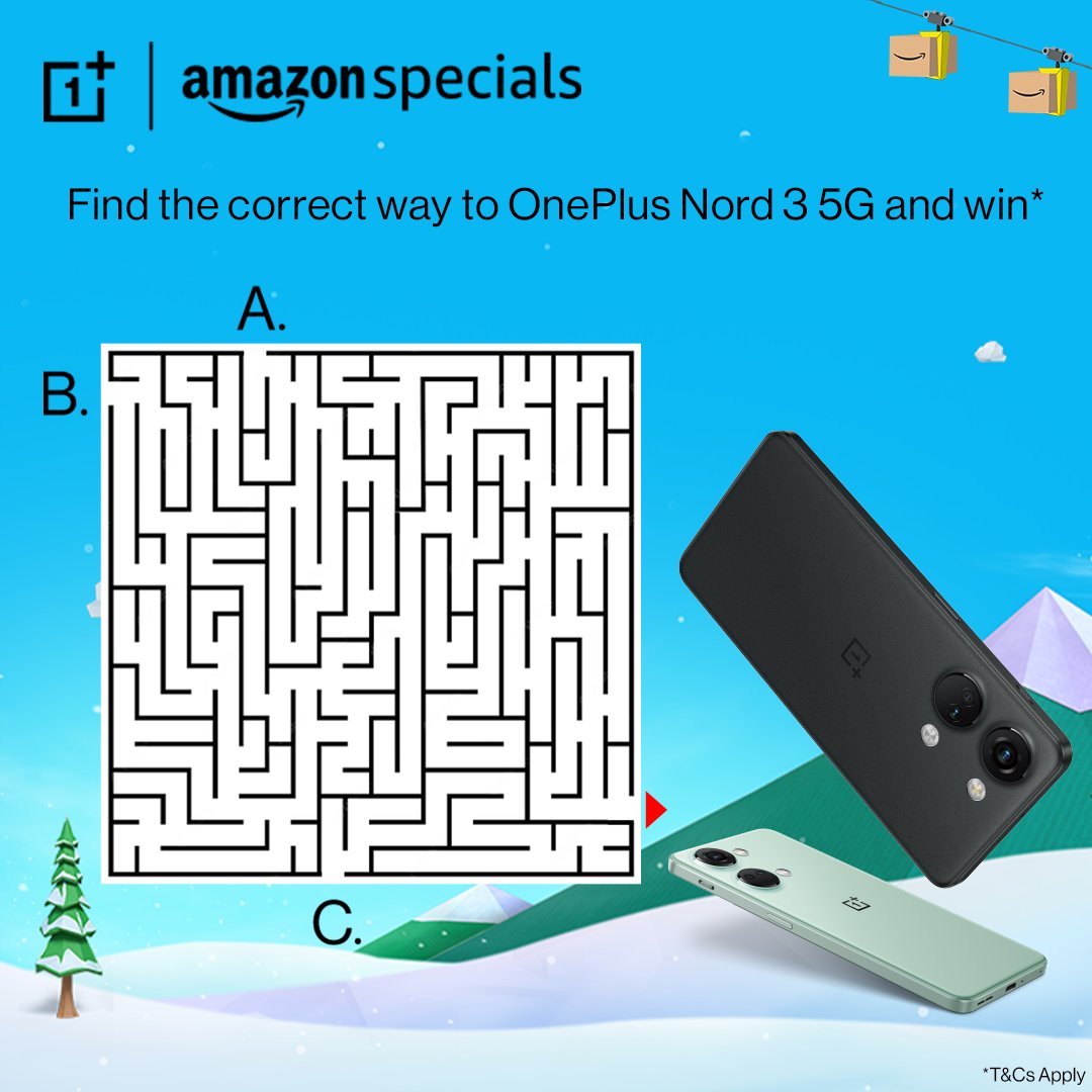 Here's a chance to find your way to INR 10,000 in Amazon Pay balance. Solve the correct way to OnePlus Nord 3 5G and you may be one of the 5 lucky winners. Participate Now! #OnePlusNord35GOnAmazonSpecials #AmazonPrimeDay #Contest