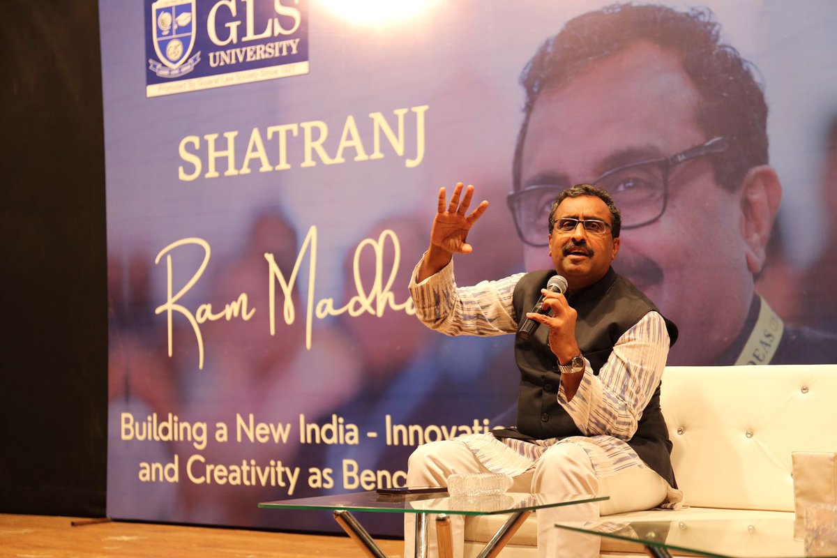 fbaglsbba's tweet photo. An enlightening talk by Sir Ram Madhav, an Indian politician, social leader, author, and thinker on "Building a New India: Innovation and Creativity as Benchmarks" at "Shatranj: An Annual Talk" hosted by the Faculty Of Business Administration, GLS University, Ahmedabad on July 5. https://t.co/h2nPLDG0R8
