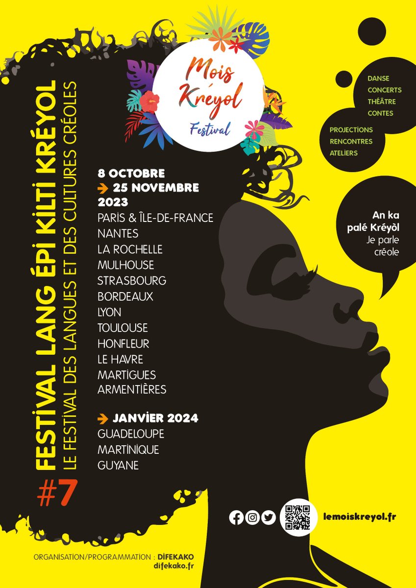 Le Festival Mois Kréyol est de retour en Hexagone et aux Antilles-Guyane🎉
Pour cette nouvelle édition, intitulée An ka palé kréyol, le festival souhaite (re)mettre la langue créole sur le devant de la scène.  Une programmation éclectique arrive ! 
#festival #culture #antilles