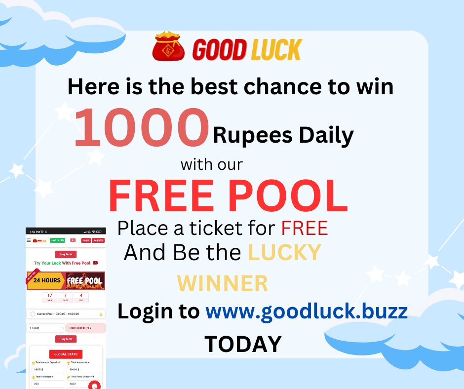 GoodLuck_Games's tweet photo. Place a ticket for free and win 1000 daily with https://t.co/L4LLx2s3rQ. https://t.co/RNCwwU6Ytw