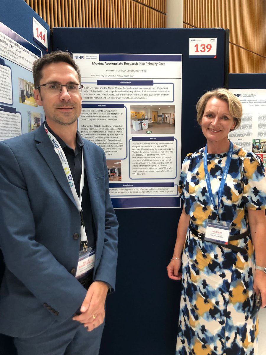 Co-Director Prof Blair and Ops Manager Matt with our poster about partnerships with primary care. 

#CRF @NIHR_UKCRFN https://t.co/ctelw7S9ol