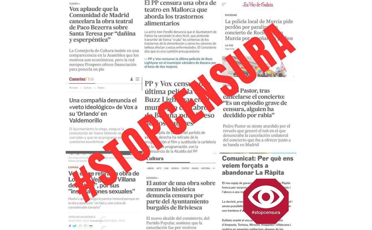 Los profesionales del mundo de la cultura denunciamos la censura que está atentando contra la libertad de expresión.Un derecho consolidado democráticamente en la Constitución.

Exigimos protección de nuestros derechos porque sin CULTURA no hay democracia.
 
#stopcensura