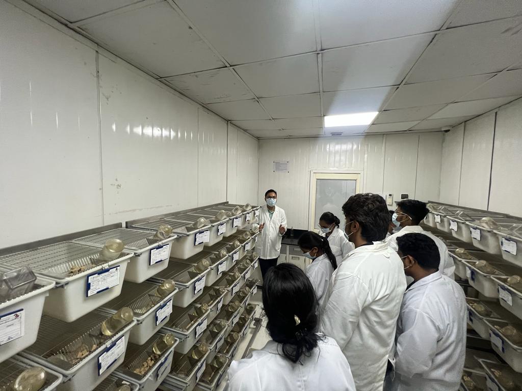 GujBiotechUni's tweet photo. Students of @GujBiotechUni visited the Animal House Facility at @NIPERAHM .
Dr. Pallab Bhattacharya (Assoc. Prof) and Dr Satish (Vet. i/c) interacted with the students and demonstrated  important lab animal experiments particularly high precision surgery of Rat Brain Isolation. https://t.co/hyhMmXcppp