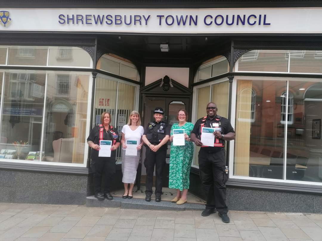 ShrewsburyTC's tweet image. Town Clerk, Helen Ball, Office Manager, Ruth Jones and two Shrewsbury Rangers, Natalie and Earl received Certificates of Recognition for their outstanding contribution keeping West Mercia safe @teamshrews @ShrewsburyCops @WestMerciaPCC  @prosecure2000 @ShrewsburyBID