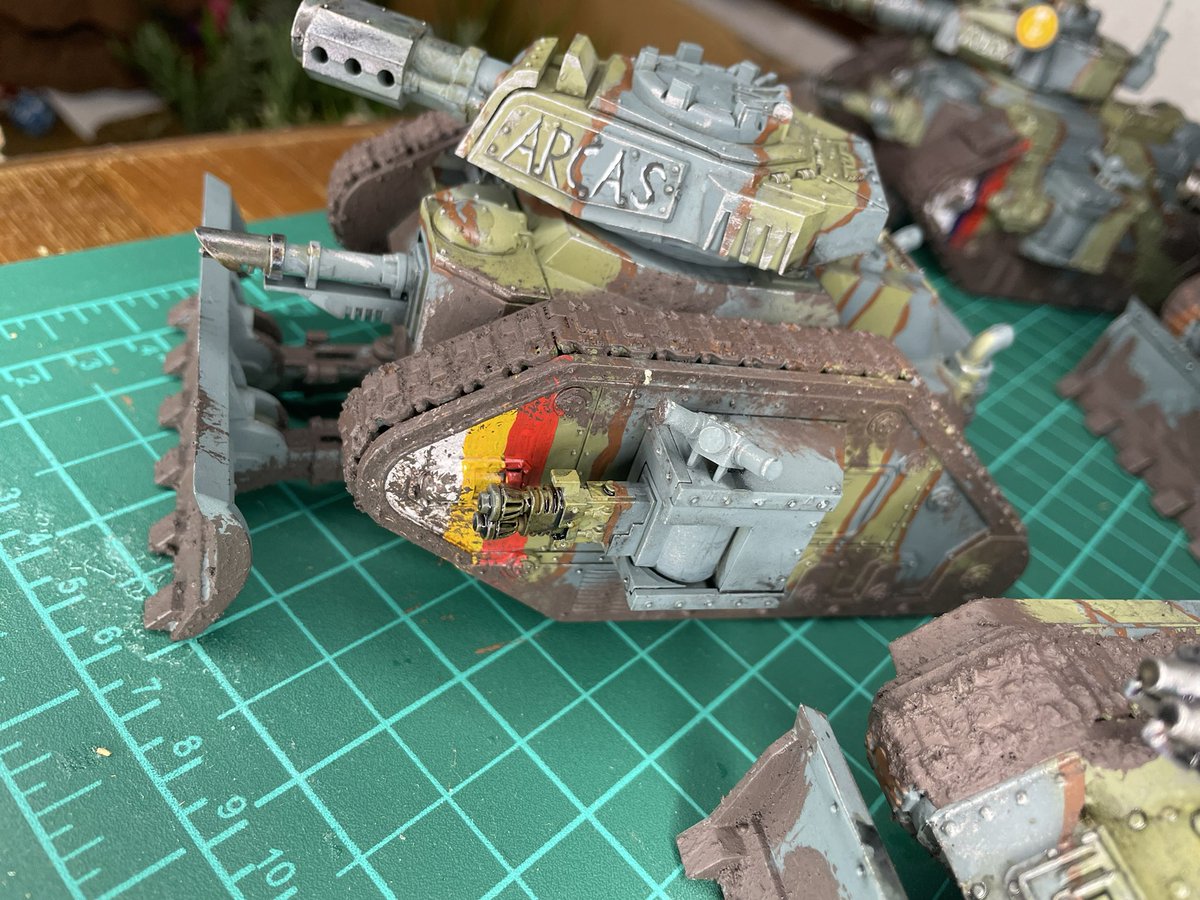 NoSoulBeard's tweet photo. @warhammer Here’s my catachan armoured column all named after heroes of the Iliad https://t.co/qEefwi3sAV