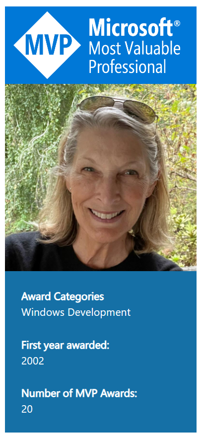 Ginny Caughey (@gcaughey) on Twitter photo Looks like I'm back! Thanks, <a href="/MVPAward/">Microsoft MVP Communities</a>! Unless of course the website made a mistake (since I haven't gotten the email yet). 😲
But anyway, thanks to all my followers on Twitter who helped me be useful. If you've got Windows Development questions, I've got contacts! 😎 Looks like I'm back! Thanks, <a href="/MVPAward/">Microsoft MVP Communities</a>! Unless of course the website made a mistake (since I haven't gotten the email yet). 😲
But anyway, thanks to all my followers on Twitter who helped me be useful. If you've got Windows Development questions, I've got contacts! 😎
