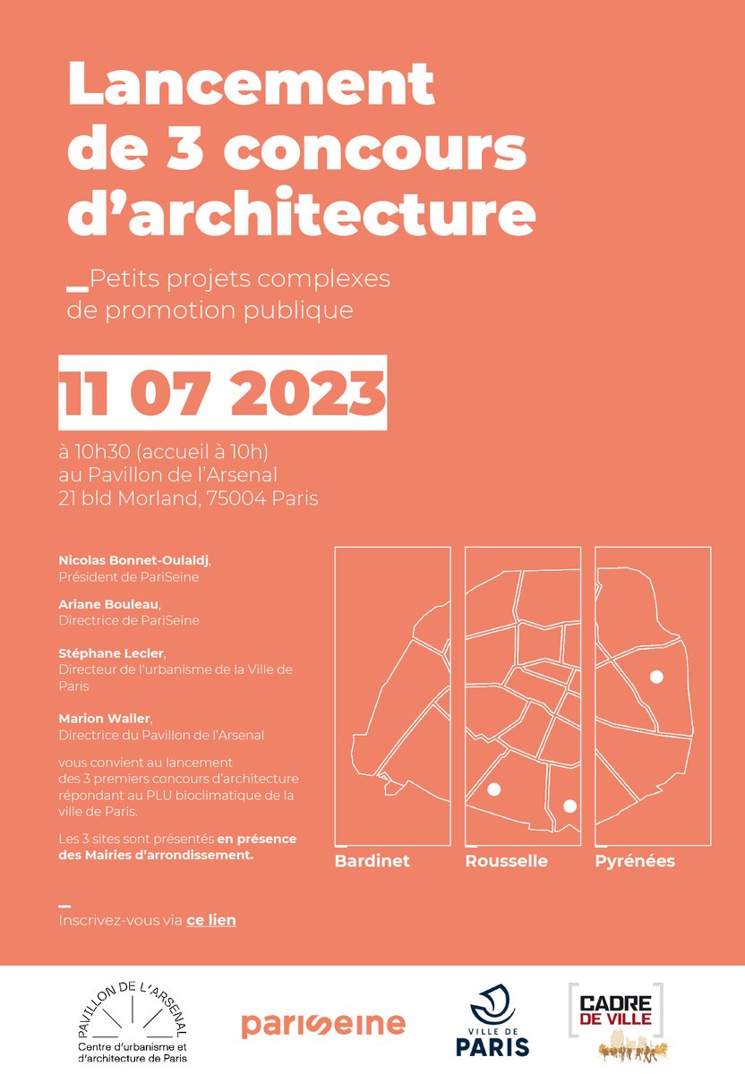 PAVILLON ARSENAL (@pavillonarsenal) on Twitter photo Lancement de 3 concours d’architecture par <a href="/SemSplPariSeine/">PariSeine</a> mardi 11 juillet 10h au <a href="/PavillonArsenal/">PAVILLON ARSENAL</a> avec <a href="/ArianeBouleau/">bouleau ariane</a> <a href="/Bonnet_Oulaldj/">Nicolas Bonnet Oulaldj</a> <a href="/stephleclerc_rc/">Stéphane Leclerc</a> <a href="/MarionWaller/">Marion Waller</a> et les représentants des mairies du 13e, 14e, 20e. Animé <a href="/Cambau_cdv/">Cambau Rémi</a> <a href="/CadreVille/">CADRE DE VILLE</a> Lancement de 3 concours d’architecture par <a href="/SemSplPariSeine/">PariSeine</a> mardi 11 juillet 10h au <a href="/PavillonArsenal/">PAVILLON ARSENAL</a> avec <a href="/ArianeBouleau/">bouleau ariane</a> <a href="/Bonnet_Oulaldj/">Nicolas Bonnet Oulaldj</a> <a href="/stephleclerc_rc/">Stéphane Leclerc</a> <a href="/MarionWaller/">Marion Waller</a> et les représentants des mairies du 13e, 14e, 20e. Animé <a href="/Cambau_cdv/">Cambau Rémi</a> <a href="/CadreVille/">CADRE DE VILLE</a>
