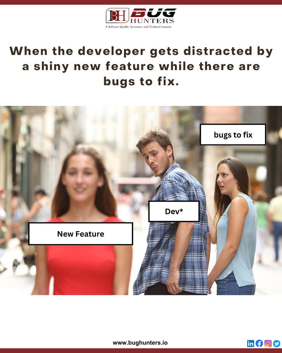 BugHuntersqa's tweet image. POV: #developer gets distracted by a shiny new feature while there are 🐞 to fix.

#programminghumor #developertestermemes #softwaretesting #softwaredeveloper #funnymemes #relatablememes #softwaretestingmemes #qatestingmemes #softwaredevelopment #huntersspree #bughunters