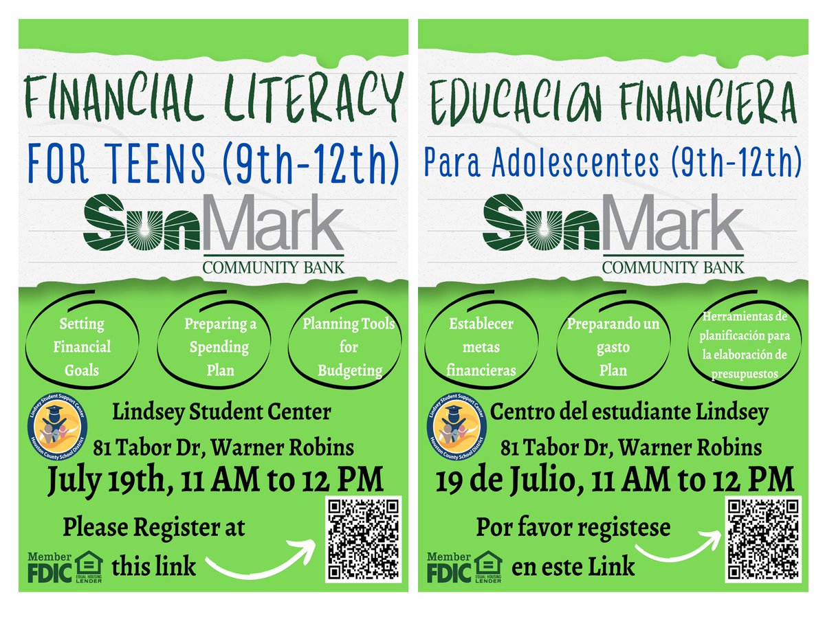 Join us on July 19th for these awesome Financial Literacy Workshops hosted at the Lindsey Center! There will be a workshop for teens (9th-12th grades) from 11am-12pm and one for adults from 12pm-1pm. Lunch will be provided!

Use the link below to register:
forms.gle/CpiKUjKaG3txii…