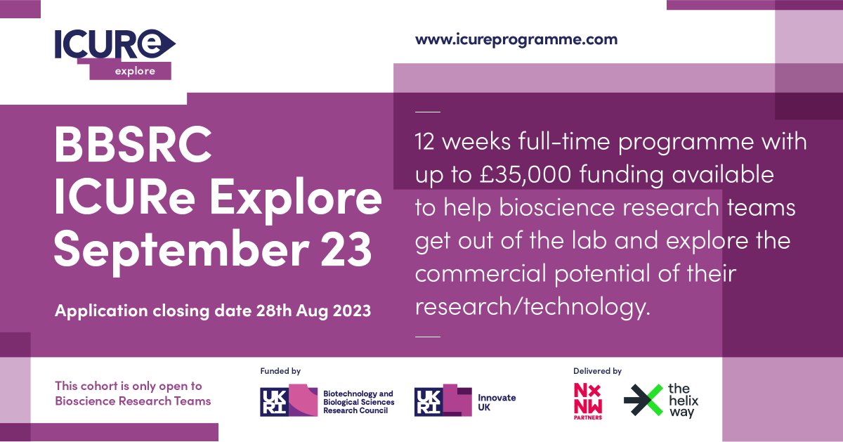 ICURe (@icureprogramme) on Twitter photo Calling all #bioscience research teams! Applications are NOW OPEN for the <a href="/BBSRC/">Biotechnology and Biological Sciences Research</a> #ICURe Explore Programme! Secure up to £35k funding to validate your research idea.
APPLY NOW! ⬇️
rb.gy/1jd76
@innovateUK
@thehelixway
#biosciences #commercialisation #research Calling all #bioscience research teams! Applications are NOW OPEN for the <a href="/BBSRC/">Biotechnology and Biological Sciences Research</a> #ICURe Explore Programme! Secure up to £35k funding to validate your research idea.
APPLY NOW! ⬇️
rb.gy/1jd76
@innovateUK
@thehelixway
#biosciences #commercialisation #research