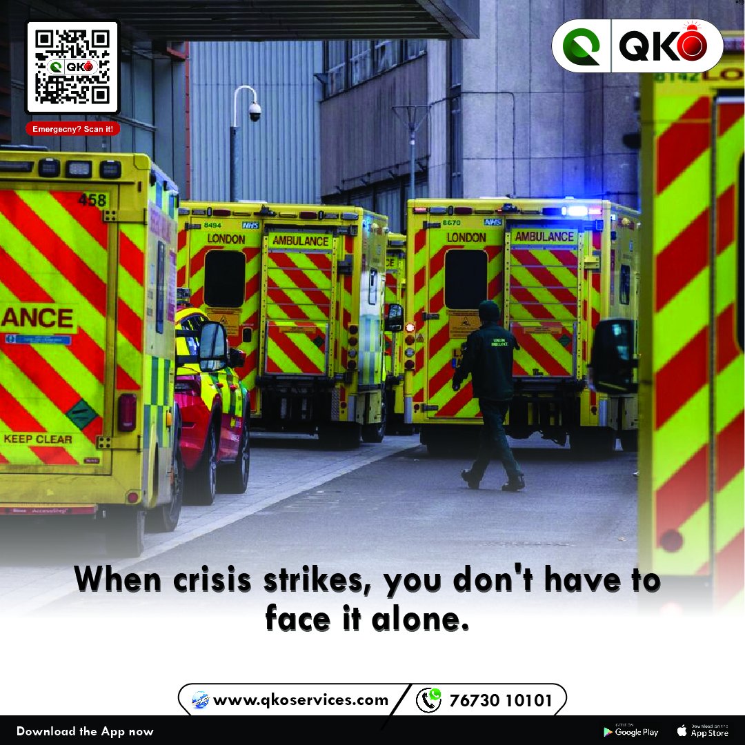 QkoServices's tweet photo. We understand that crises can be overwhelming. That's why we're here to provide you with the support and resources you need to get through it.
Follow Us : @qko_services
#EmergencyCare #HealthFirst #AmbulanceOnCall #ImmediateAssistance #EmergencyServices #qkoservices #EMS https://t.co/lwBd7fw5PK