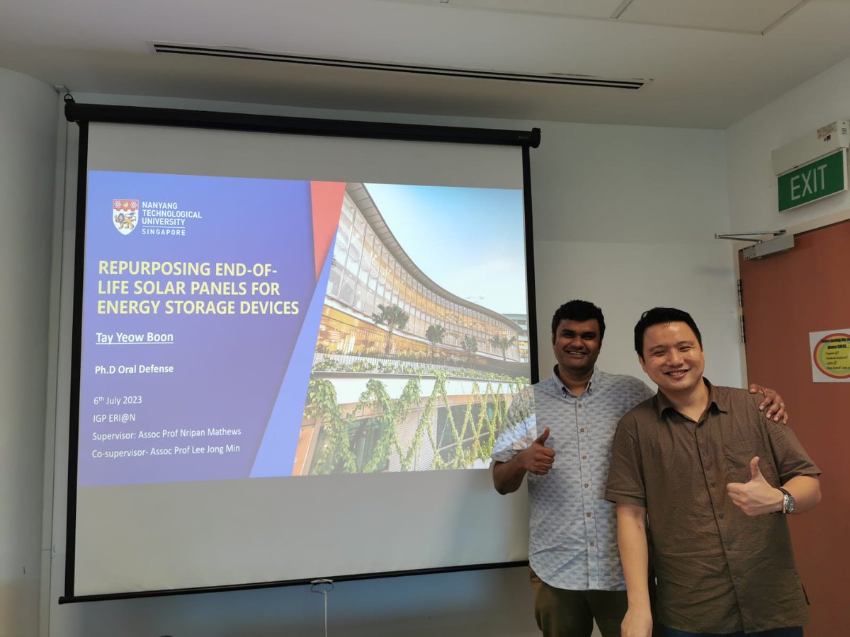 Congratulations <a href="/YeowBoonTay1/">Yeow Boon</a>  for defending his thesis today! His work on upcycling solar panel ewaste into battery anodes was well appreciated!  Admirable persistence with support from <a href="/hmisthinking/">Huei Min</a> <a href="/yingSIM1/">_yingSIM</a> and others! Great job Dr!