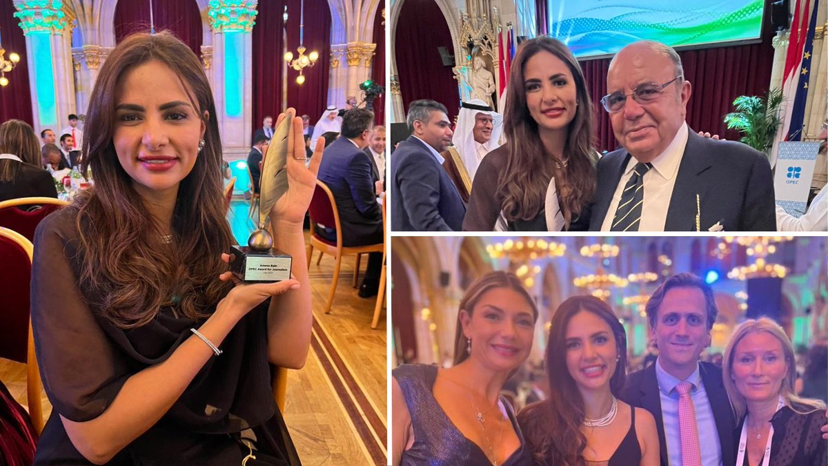 energyintel's tweet photo. Congratulations to @Amena__Bakr on winning the Opec Award for Journalism! "Amena embodies the characteristics of a great reporter – an inquisitive mind, superb sources and a relentless drive,” said Raja W. Sidawi, Chairman &amp; CEO of Energy Intelligence. https://t.co/Wrl3j6umlD https://t.co/KwtYu26cVM