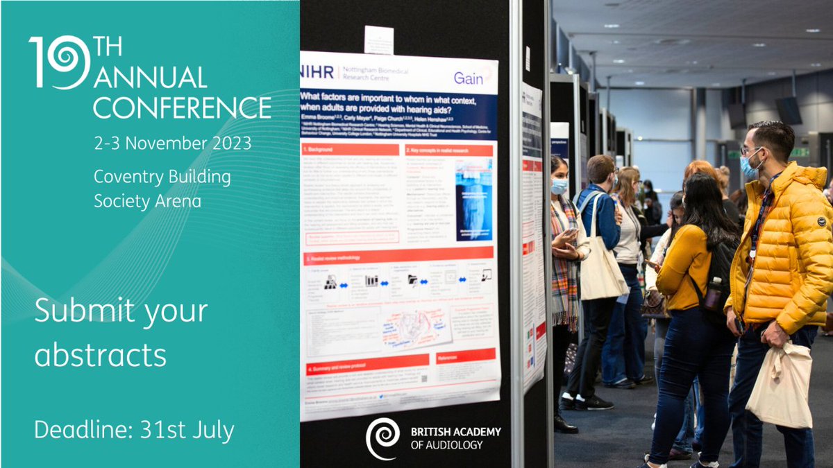 BAAudiology's tweet photo. Want to be an integral part of our 19th Annual Conference #BAAConf? 

✍️Submit an abstract by midnight 31st July, and share some of your own #Audiology research within the programme as a poster or oral presentation.

 https://t.co/98fJARzpQk https://t.co/yfbo9MlENy