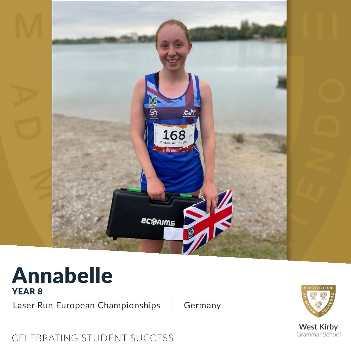 WestKirbyGS's tweet photo. Congratulations to Annabelle (#WKGSY8) who competed in Germany last week at the Laser Run (running and shooting) European Championships.

She qualified in 4th position of the heats to make the final where she finished 21st in Europe and was 8th in the British Under 15 category. https://t.co/ejha5tzdMH