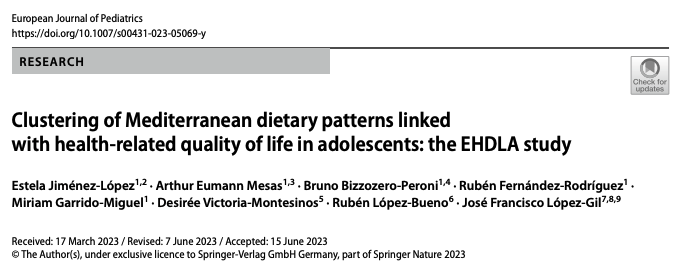 Just published📢🚀.

Greater adherence to the Mediterranean diet pattern was associated with greater health-related quality of life in adolescents. Specifically, skipping breakfast seems to play a crucial role in this association.

link.springer.com/article/10.100…