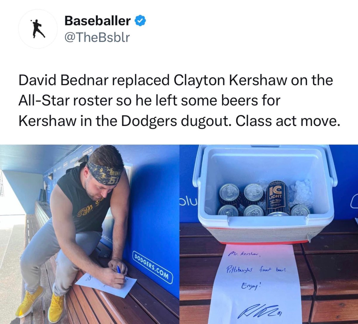 Protect Bednar at ALL costs! This is like the neighbor dropping off a case of beers for his neighbor after helping him with house projects. #yinzer #ICLight