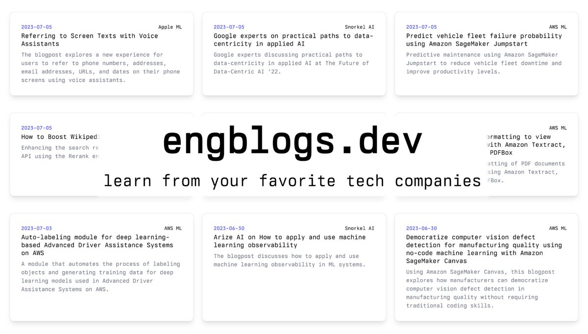 var_epsilon's tweet image. spent the last couple days building out engblogs.dev, a site that aggregates engineering blogposts from 20 companies that I like