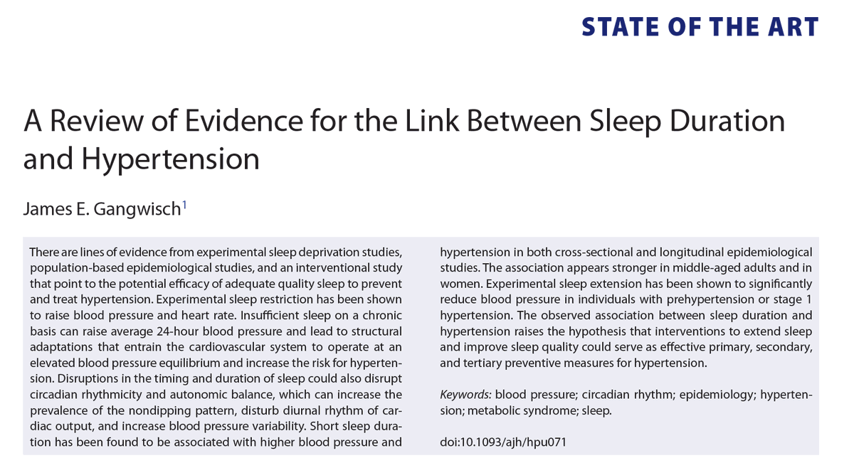 #ThrowbackThursdays A review from 2014 The link between sleep duration and hypertension academic.oup.com/ajh/article/27… #Free #OpenAccess