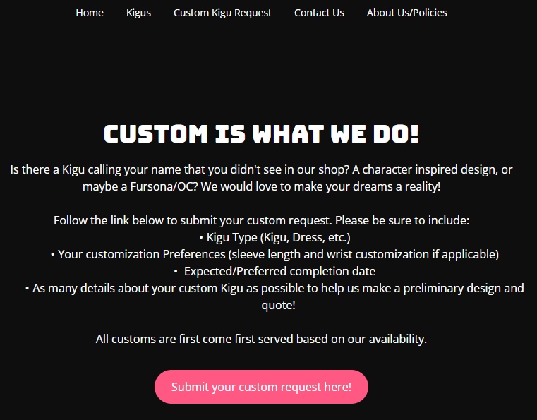 Sometimes innovation happens when a team gets together to move an organization forward. And sometimes it happens when you get asked the same question 80 times a month (jk lol) Introducing the Customs Request button! If you're looking for a custom, head to Shopkeepshyroo.com!