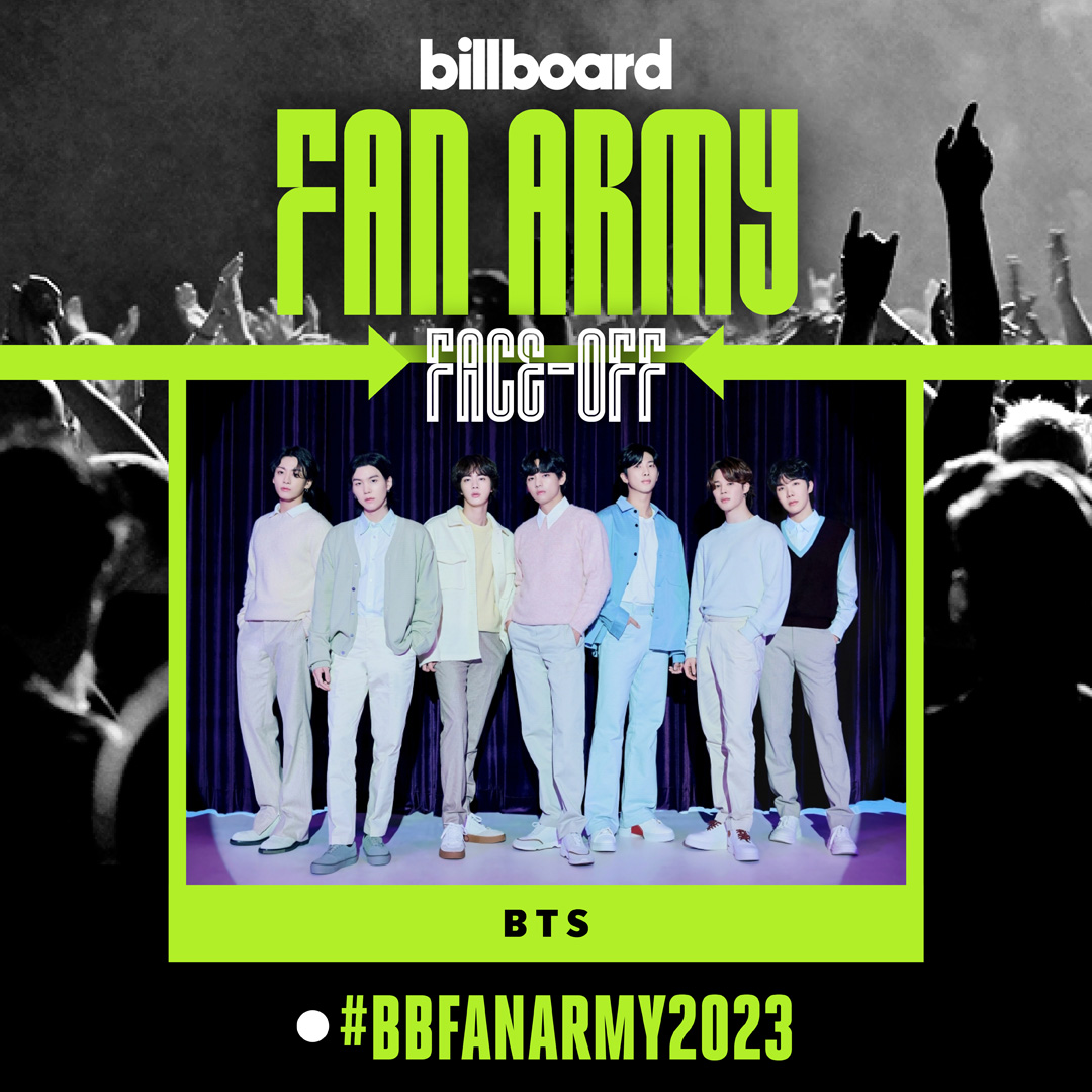 billboard's tweet photo. Hi, #BTSARMY! 👋 Vote for @BTS_twt in Round 1 of the #BBFanArmy2023 bracket: https://t.co/uwmq8u8a1H https://t.co/DuAcQxmjIc