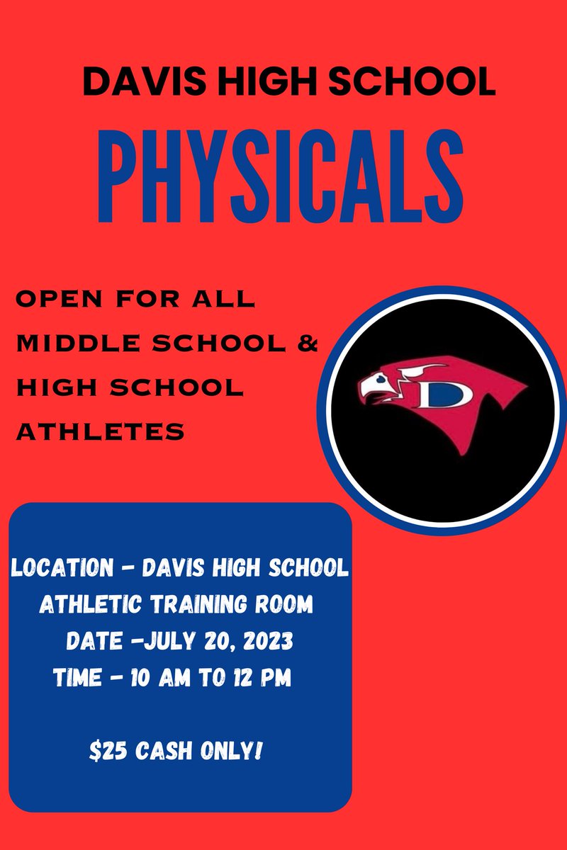 Physicals being held on July 20th! All middle school/ high school athletes are welcome to attend.