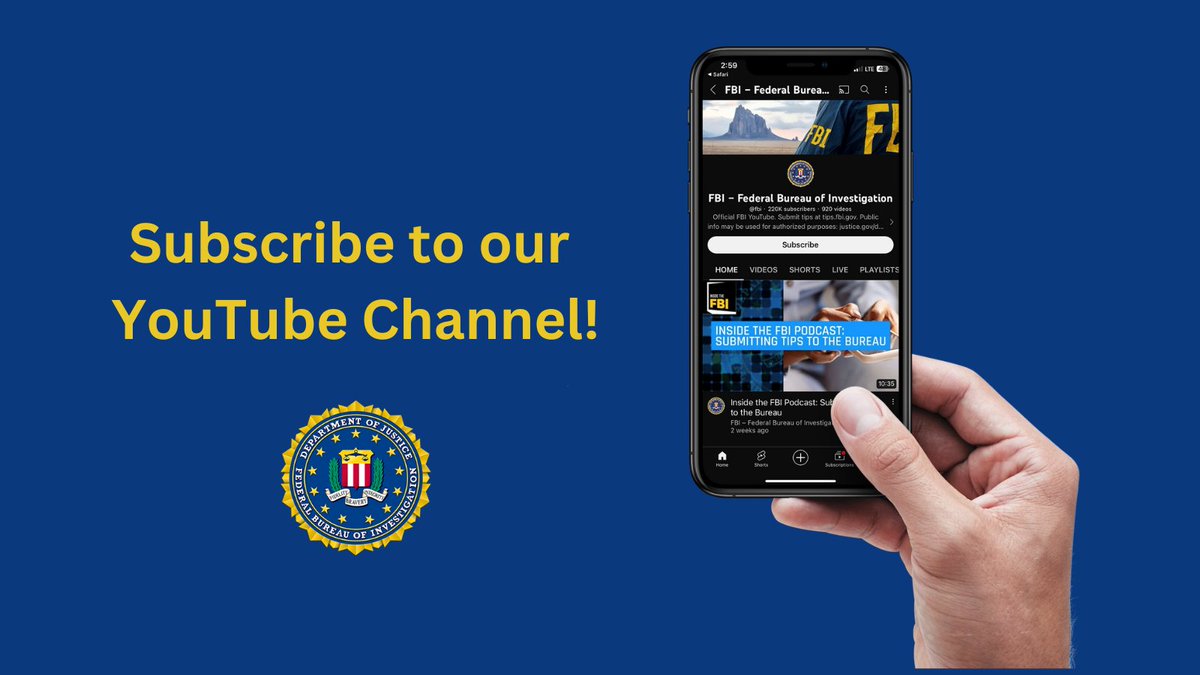 #DYK the #FBI has a <a href="/YouTube/">YouTube</a> channel? Subscribe today to explore videos about FBI careers, operations, and more.  You can also follow the FBI on other #socialmedia platforms here: fbi.gov/news/fbi-socia…