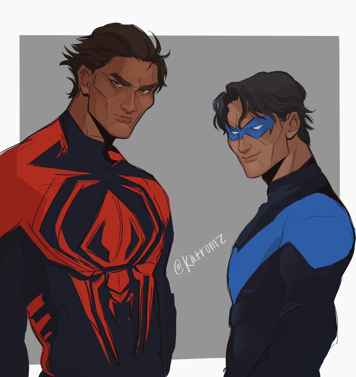 Katromz's tweet photo. Wrong universe?🤭#MiguelOHara #Nightwing #AcrossTheSpiderVerse #acrossthespiderversefanart https://t.co/oawWLj7snz