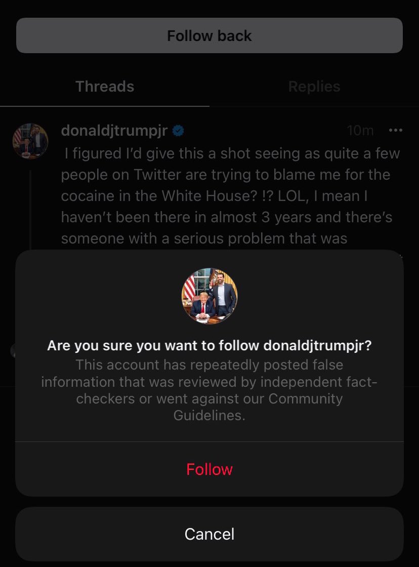 DonaldJTrumpJr's tweet image. Threads not exactly off to a great start. Hey Instagram, threads is verbal,  so the whole skimpy bikini thing is not going to work so well if your influencers can’t actually formulate a sentence… IMHO you may want to rethink cutting off those who can.