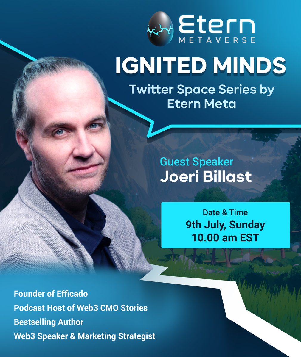 Meet <a href="/joeribillast/">Joeri Billast | The Web3 CMO</a> at <a href="/EternMeta/">Etern (Metaverse)</a> ‘Ignited Minds' Twitter Space 

"The Metaverse and AI revolution begins" - Happening on 9th July, 10am EST

Drop by @ x.com/i/spaces/1zqJV…