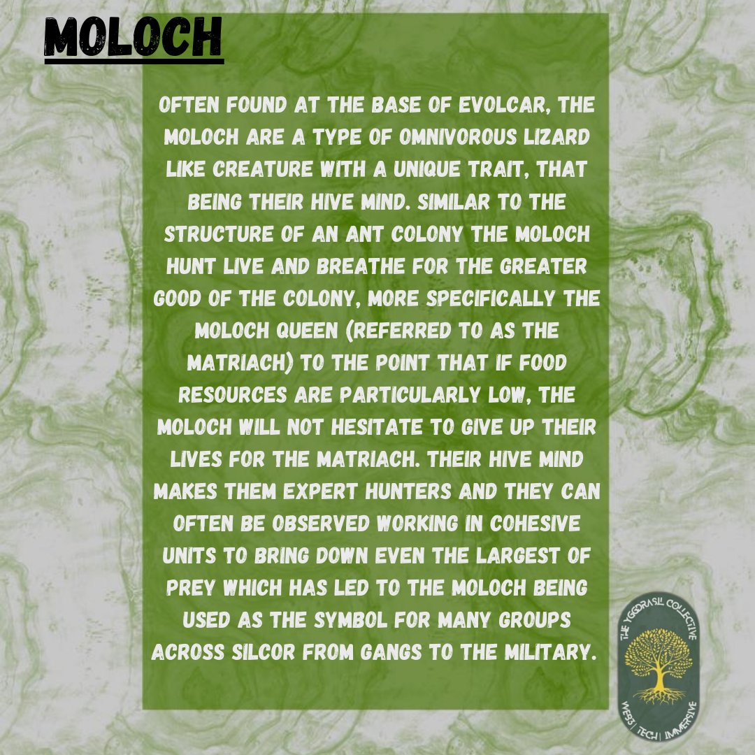 JungleTentacle's tweet photo. Discover the Moloch: a powerful lizard with a hive mind and hunting skills found at the base of Evolcar. It's a feared creature and a symbol of strength for Silcor groups. Learn more here. #SilcorCreature #Silcor #NFT #Creaturedesign #OCart #30daychallenge #Hivemind #Colony https://t.co/mfBjX80okB