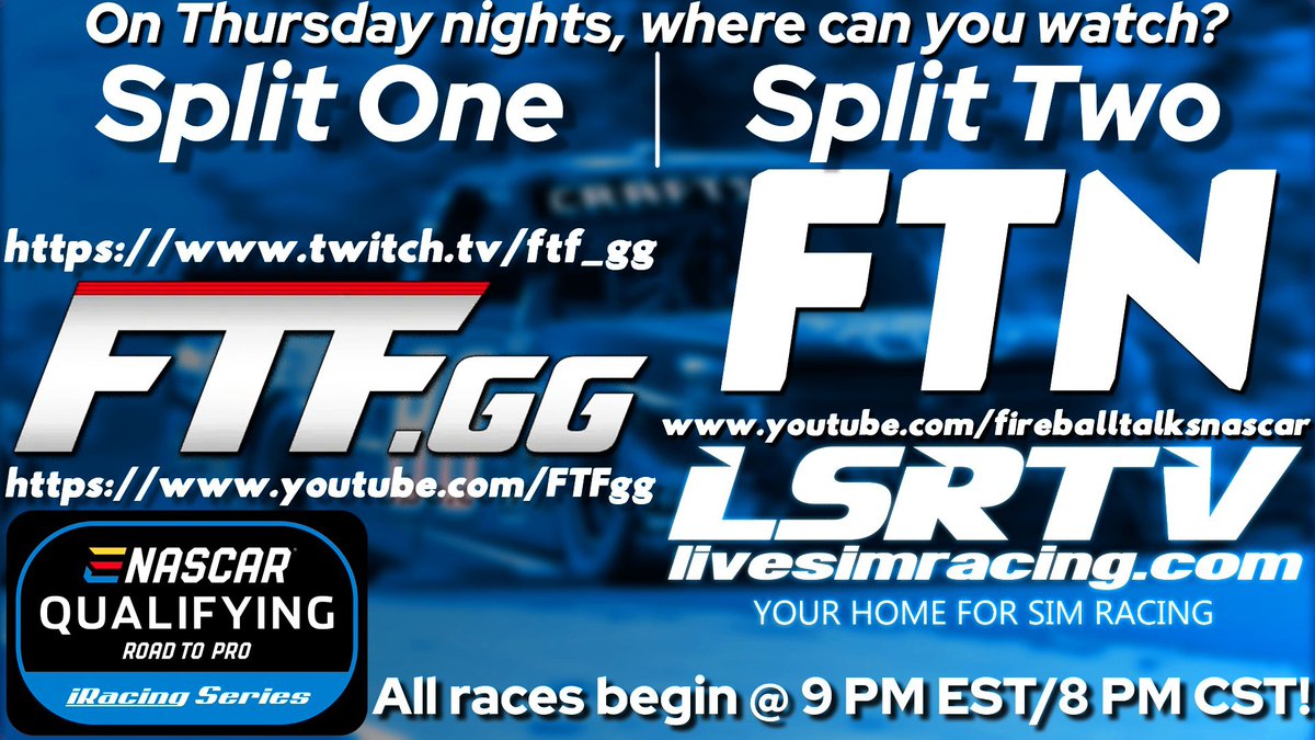 cheezuh's tweet photo. The top 70 Round 1 drivers battle at @Mid_Ohio tonight to kick off Round 2 of RTP! Come check out the action! ⏰️ 9PM EST

Split One: @FTF_Racing 
Split Two: @FireballStreams and @LSRTV

#iRacing | #eNASCAR | @RaceEPI https://t.co/dPxDulS68V
