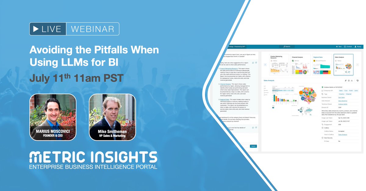 Join us to explore LLM integration in BI and the potential of LLMs like GPT-4. Discover how LLMs go beyond mere language processing, offering a powerful reasoning engine, natural conversational interactions, and an understanding for meaningful answers.

bit.ly/43cPCsj
