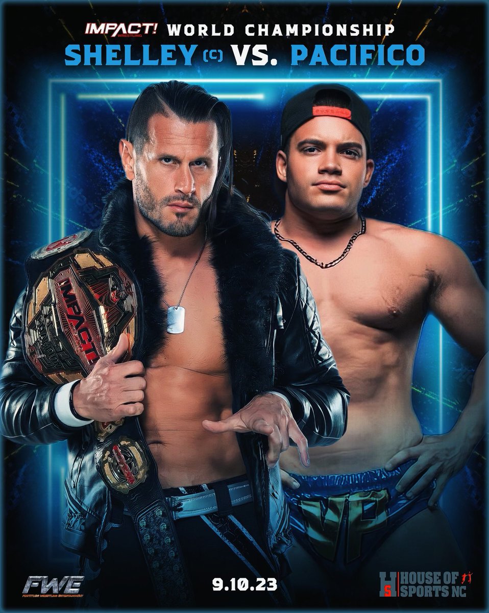 First time ever. 
Alex Shelley VS Vinny Pacifico for the <a href="/IMPACTWRESTLING/">TNA Wrestling</a> World Championship.
Be there <a href="/fwe_live/">FWE</a>.