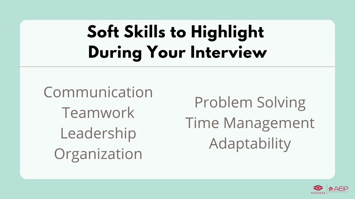 Soft skills are essential in the workplace. Here are some to highlight during your interview and increase your chances of success in landing a job!
For more support, connect with AEIP today: aeipsuccess.ca

#aeipsuccess #prearrival #InterviewTips #WorkingInCanada