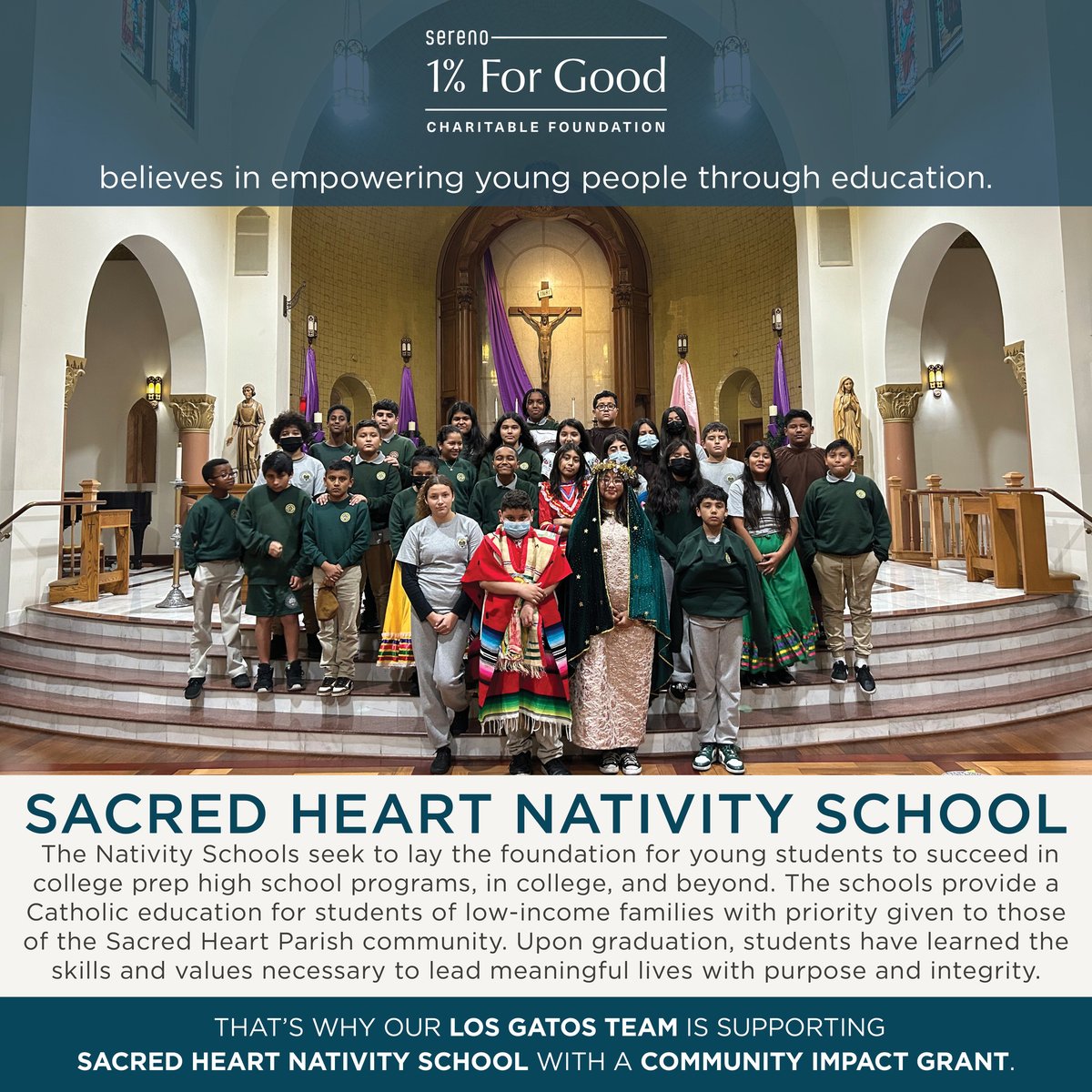ericdunstan's tweet image. Sereno 1% For Good Charitable Foundation is honored to support Sacred Heart Nativity School, providing a foundation for students to succeed in college prep and beyond.

Sereno 1% For Good Charitable Foundation awards grants to local organizations... facebook.com/90010991337537…