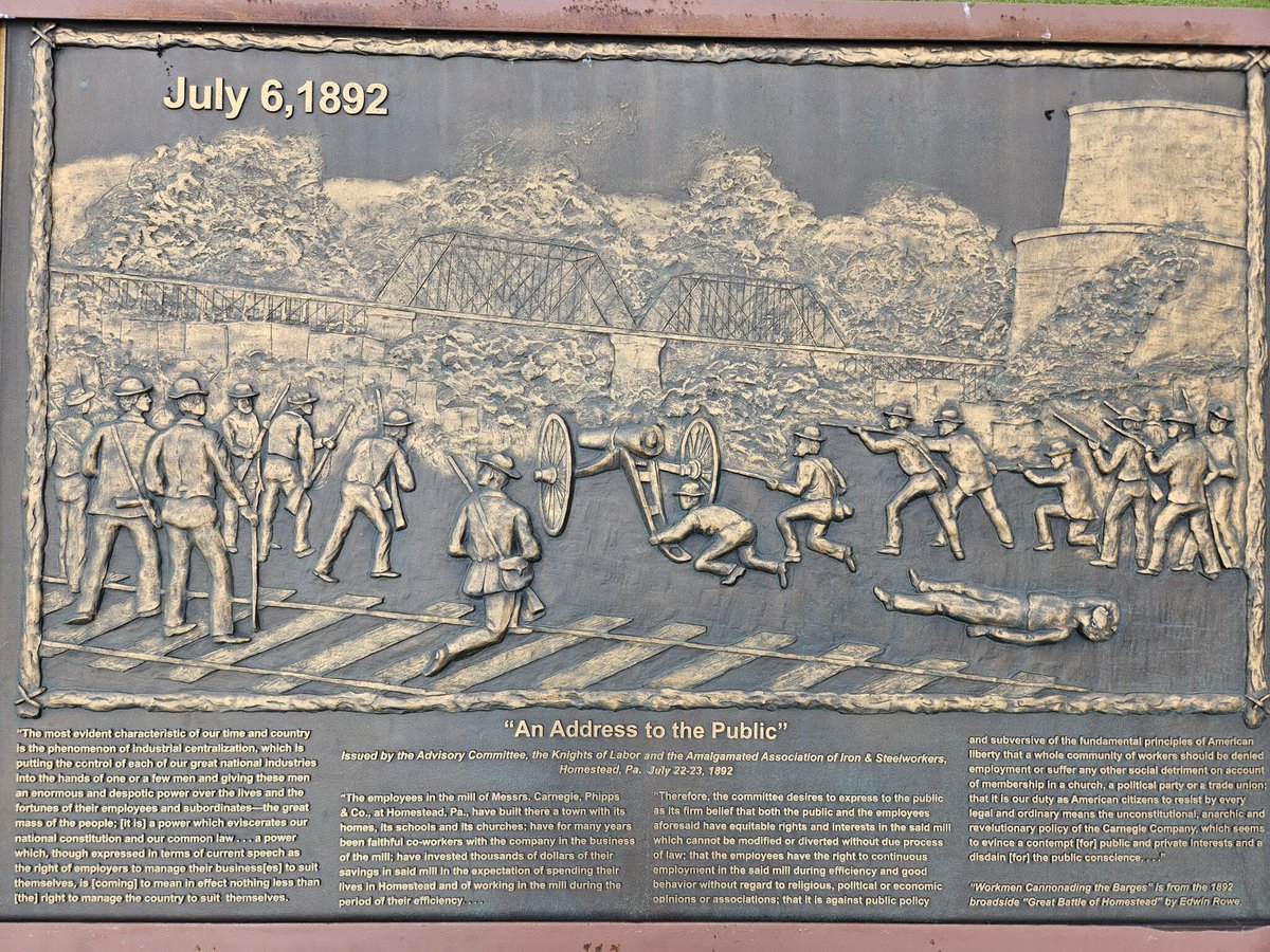 On this day in Labor History, we remember &amp; honor the seven steelworkers who lost their lives at the Battle of Homestead on July 6, 1892 during a bloody clash between striking workers and the Pinkerton National Detective Agency.

(photo via Andrew Goldstein, <a href="/ThePUPNews/">Pittsburgh Union Progress 📰</a>)
