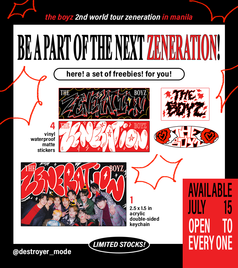 destroyer_mode's tweet photo. be a part of the next zeneration ! \(★ω★)/  

tbz stickers &amp; keychain set for zeneration in mnl !

loc &amp; time to be posted ! just say hi ! 
rt &amp; likes are much appreciated ! see ya ! (^０^)ノ  

#ZENERATION_MNL #THEBOYZ #더보이즈 https://t.co/ERYgimB81c